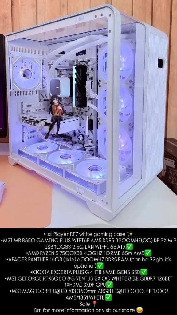 Bilgisayar Sistemi AMD Ryzen 5 7500X3D - MSI B850 Gaming Plus Wifi6E - 16GB DDR5 RAM - 1TB NVMe Gen4 SSD - MSI A13 360mm Sıvı Soğutma - MSI Ventus 2x Nvidia GeForce RTX 5060