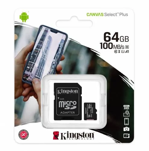 64 GB KINGSTON CANVAS SELECT PLUS MICRO SD CARD CL10 SDCS2/64GB