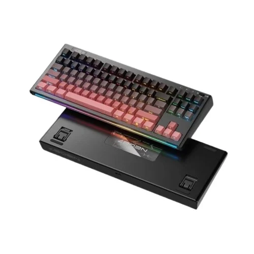 1stPlayer NEO87 88 Key Compact Tri-Mode Rose Nebula Gaming Keyboard RGB Backlit Cranberry Switch