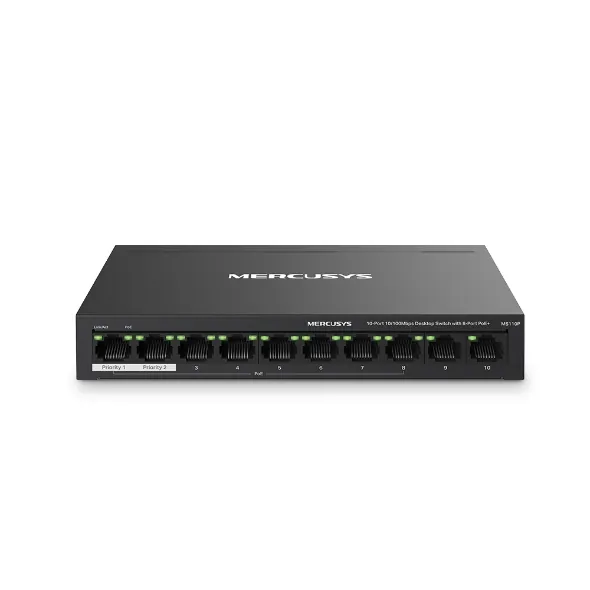 TP-LINK MERCUSYS MS110P 10PORT 10/100 8PORT 65W POE YONETILEMEZ SWITCH
