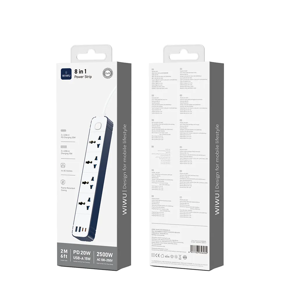 S007 Wiwu Çok Fonksiyonlu 20W Çoklu Priz 2xType C- 2xUSB - 4x SC