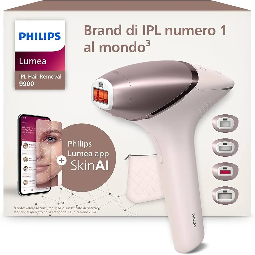 Philips Lumea IPL 9900 Series IPL hair removal device with SenseIQ 3-Attachment Set (Body, Face, Bikini)