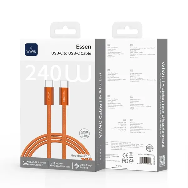 Wiwu Essen Serisi 240W Şarj Kablosu 1.5M TURUNCU