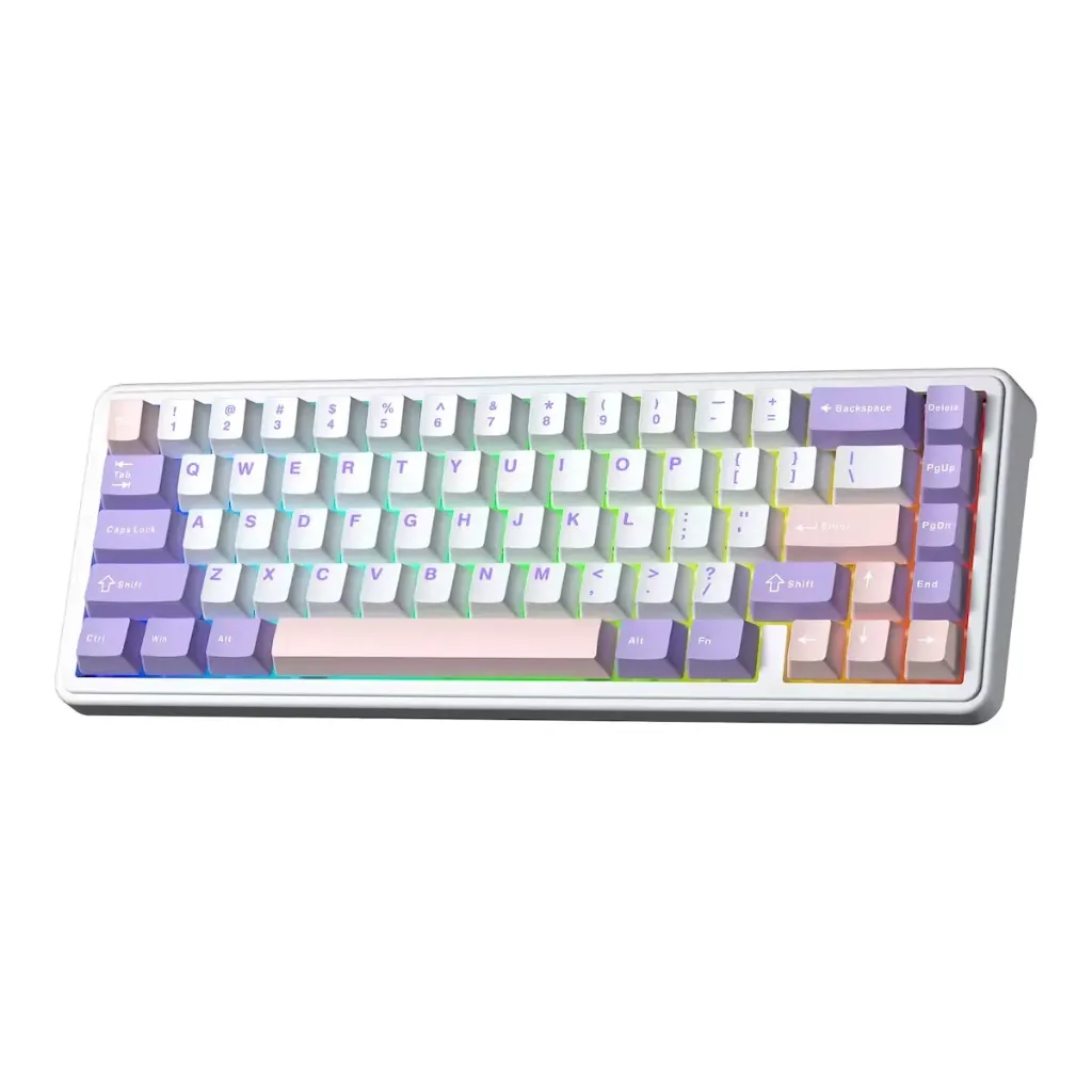 AULA F65 PINK WHITE + PURPLE LEOBOG SWITCH  WIRELESS TRI-MODE GAMING KEYBOARD