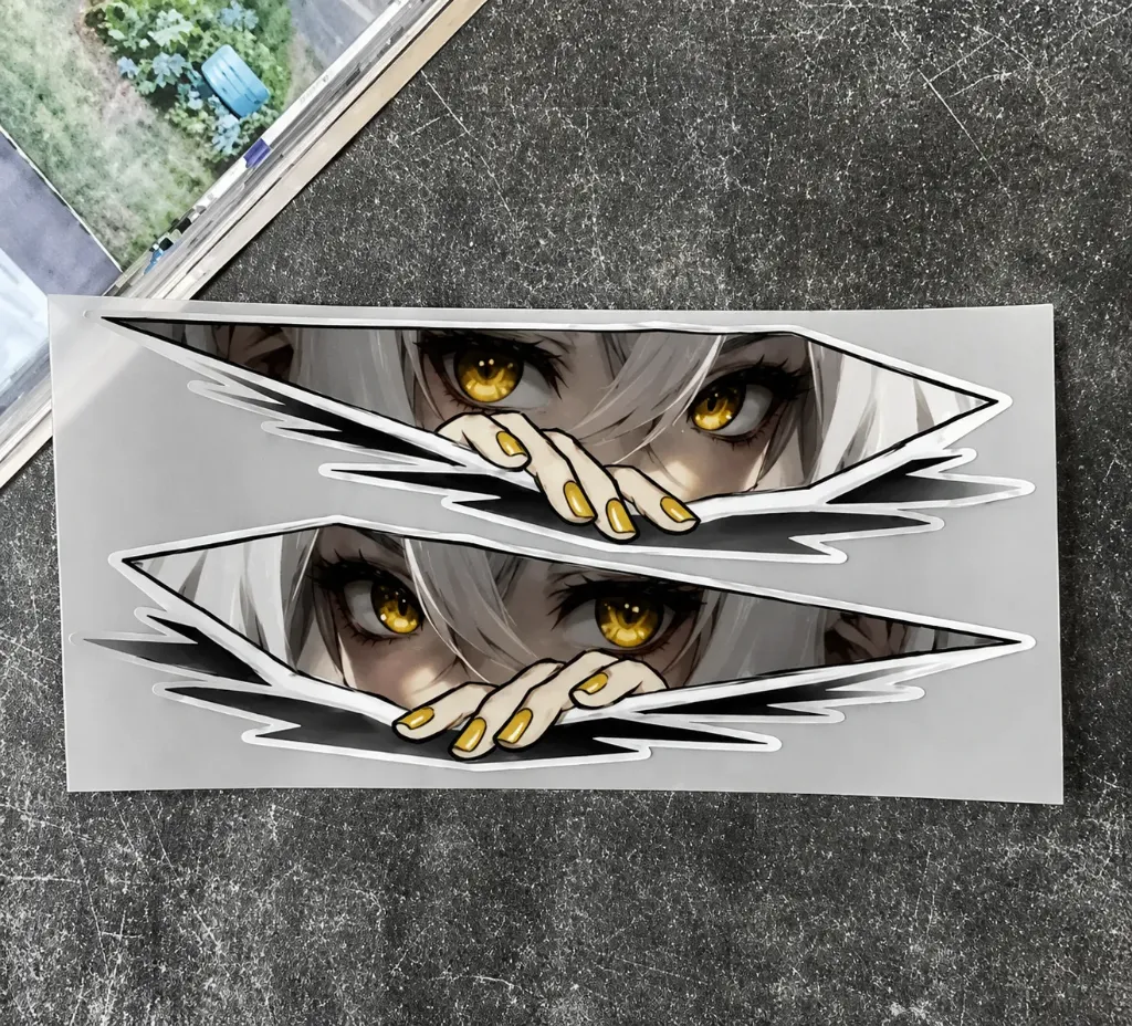 IŞILTILI HOLOGRAFİK STİCKER -Anime Kız Reflektif Sarı Göz (2li)