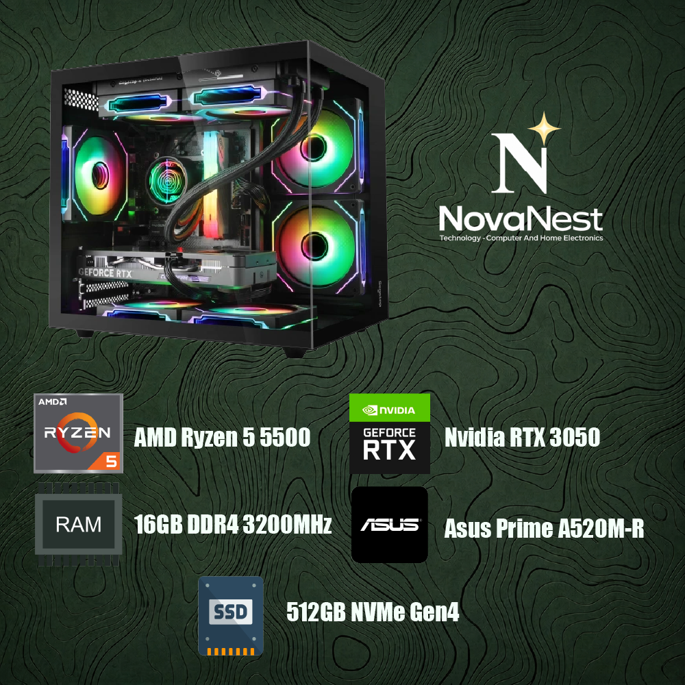 Bilgisayar Sistemi AMD Ryzen 5 5500 - Asus Prime A520M-R - 16GB DDR4 RAM - 512GB NVMe Gen4 SSD - MSI Ventus 2x Nvidia GeForce RTX 3050