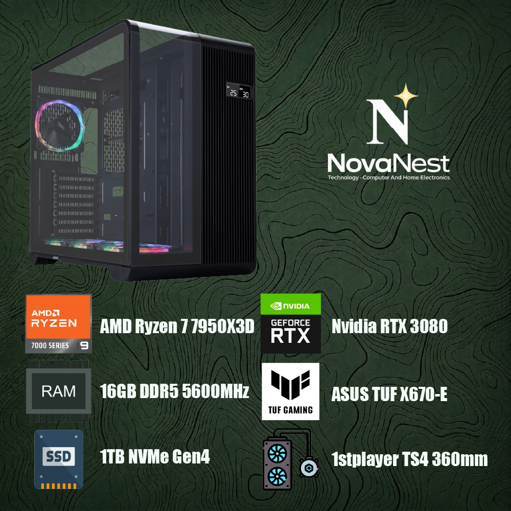 Bilgisayar Sistemi AMD Ryzen 9 7950X3D - ASUS TUF X670-E PLUS - 16GB DDR5 RAM - 1TB NVMe Gen4 SSD - 1STPlayer TS4 360mm Sıvı Soğutma - ASUS TUF Nvidia GeForce RTX 3080 10G