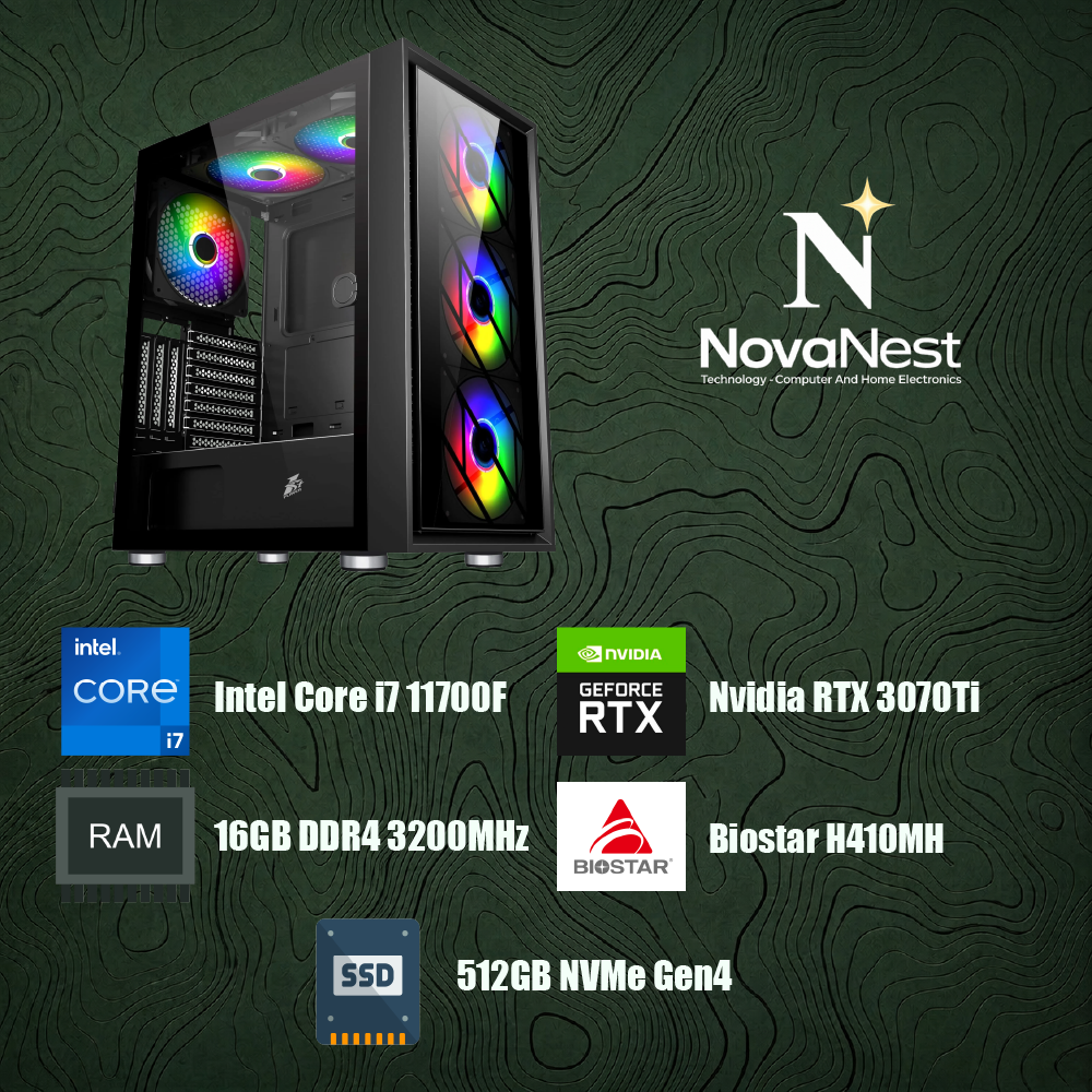 Bilgisayar Sistemi Intel Core i7 11700F - Biostar H410M - 16GB DDR4 RAM - 1TB NVMe Gen4 SSD - Nvidia GeForce RTX 3070Ti