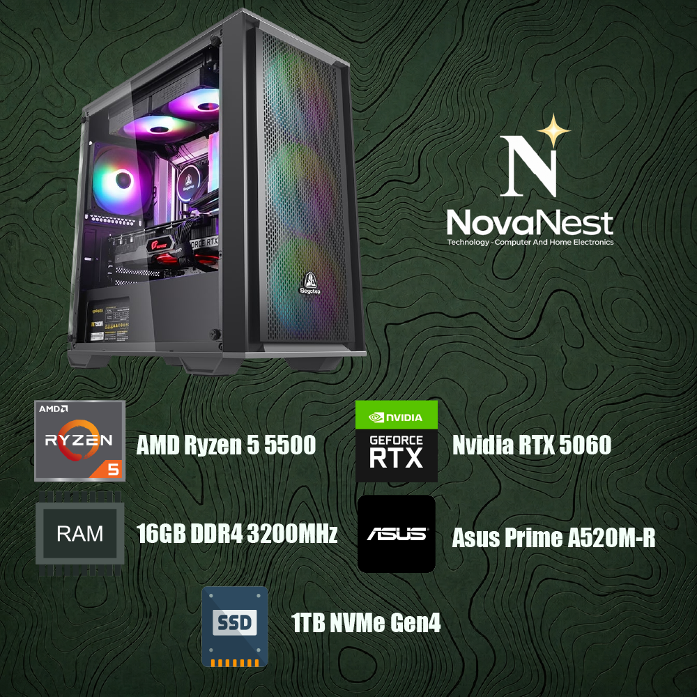Bilgisayar Sistemi AMD Ryzen 5 5500 - Asus Prime A520M-R - 16GB DDR4 RAM - 1TB NVMe Gen4 SSD - Gigabyte Eagle Nvidia RTX 5060
