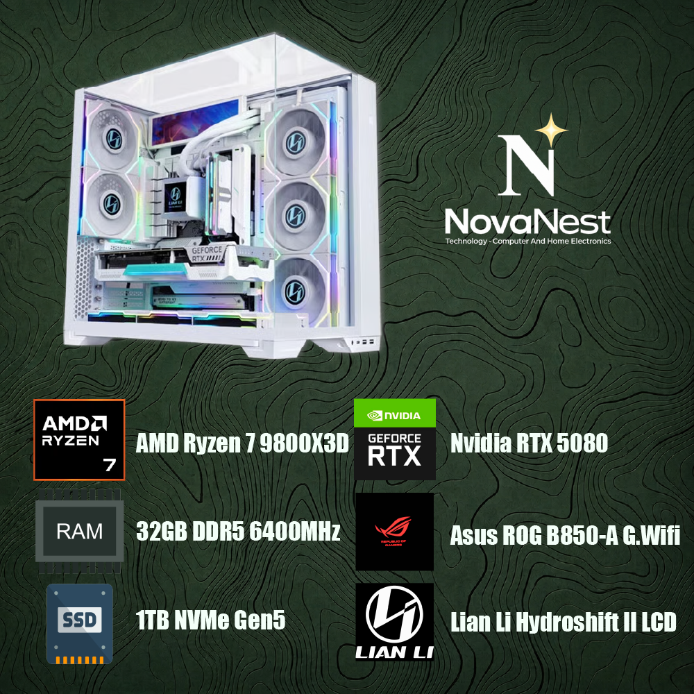 Bilgisayar Sistemi AMD Ryzen 7 9800X3D - Asus ROG Strix B850-A Gaming Wifi - 32GB DDR5 RAM - 1TB NVMe Gen5 SSD - Lian Li HydroShift II LCD-S 360TL Sıvı Soğutma - MSI Ventus 3x Nvidia GeForce RTX 5080